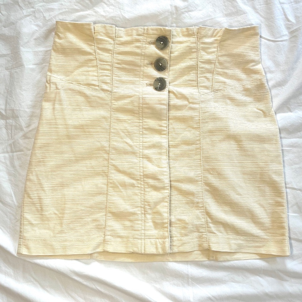 Free People Cotton Cream-Colored Ribbed Button-Front Skirt. Size 12